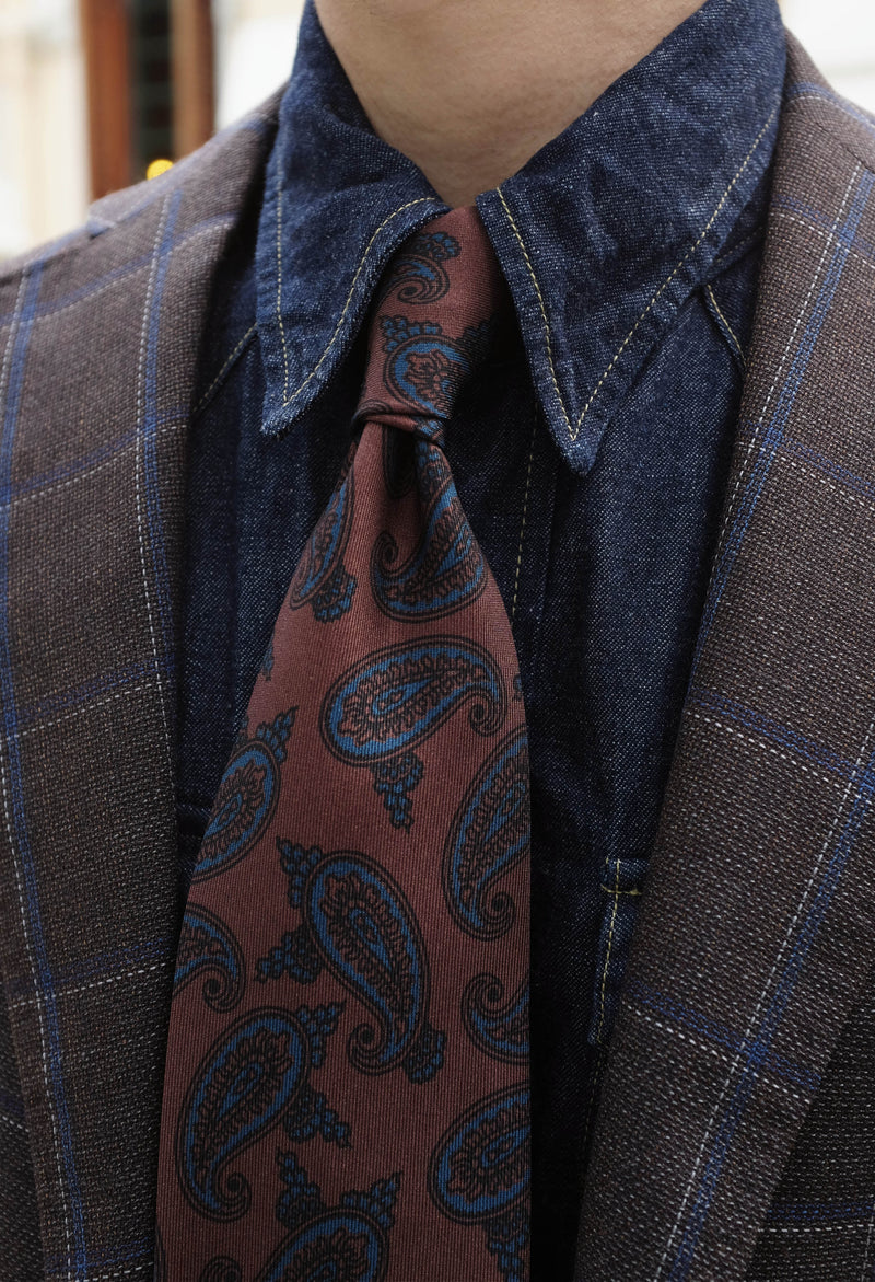 f.marino napoli handmade silk 7 fold ties brown paisleys denim shirts