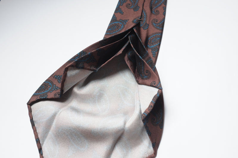 f.marino napoli handmade silk 7 fold ties brown paisleys unlined