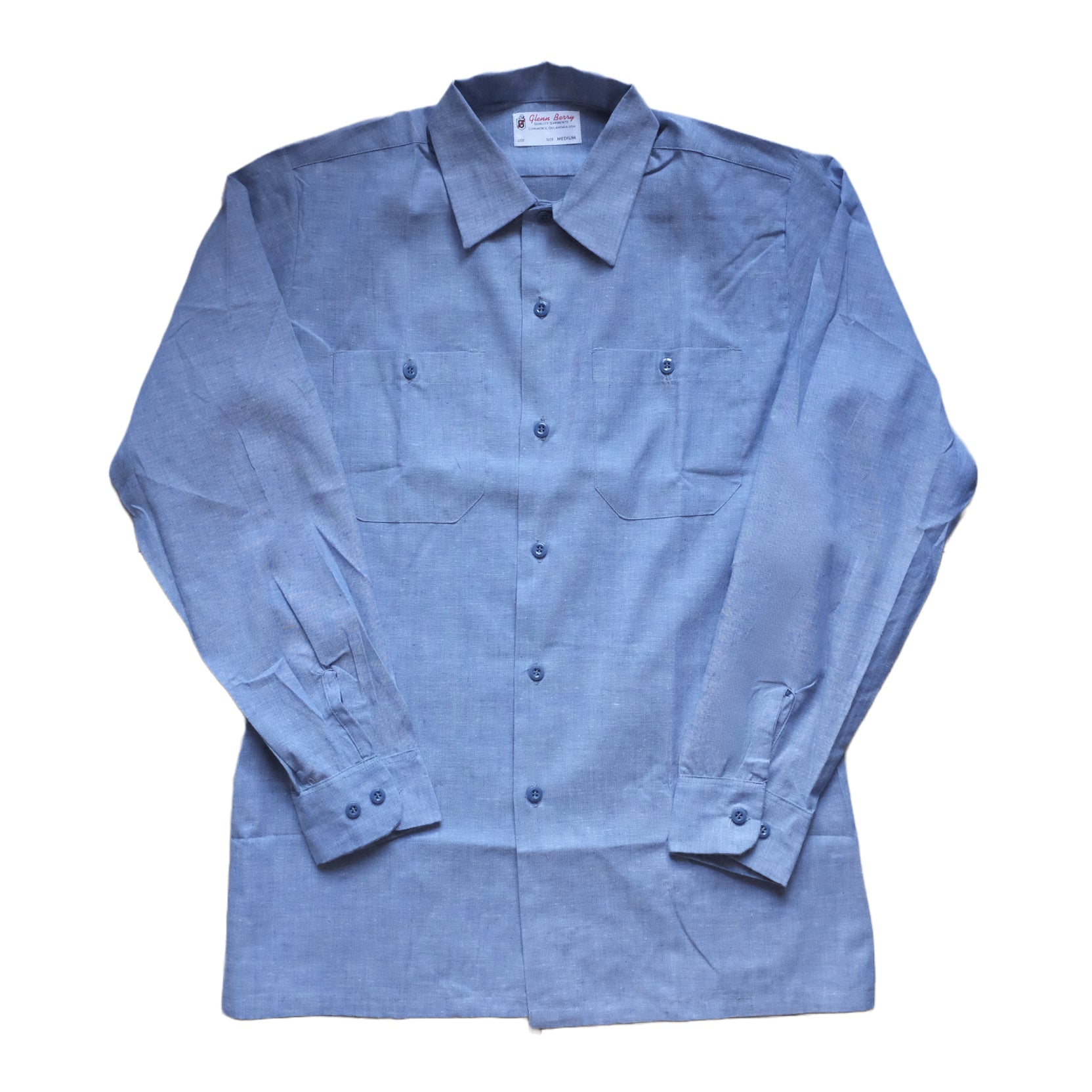 トップス 60-70s Glenn Berry Chambray Shirts 60s 70s USA Made Glenn Berry Chambray Shirt M Short Sleeve