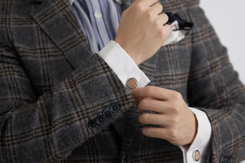 Custom Initials Leather Cufflinks with Stainless Steel Mount