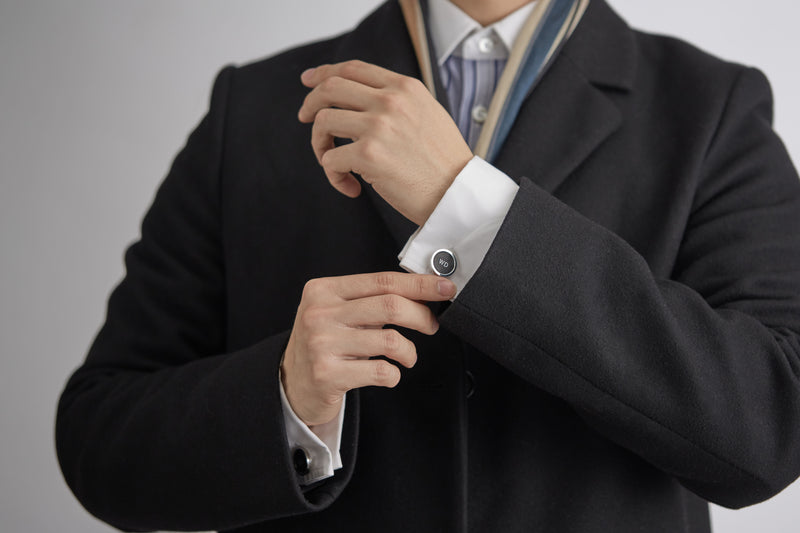 Custom Initials Leather Cufflinks with Stainless Steel Mount