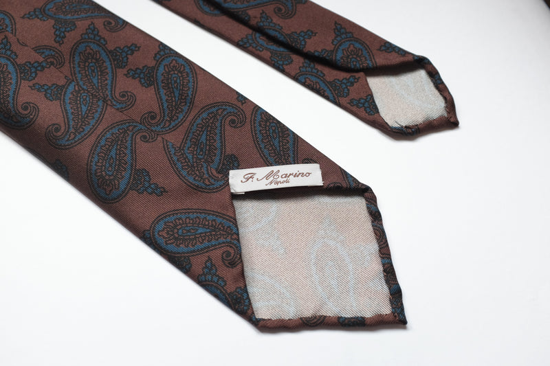 f.marino napoli handmade silk 7 fold ties brown paisleys untipped