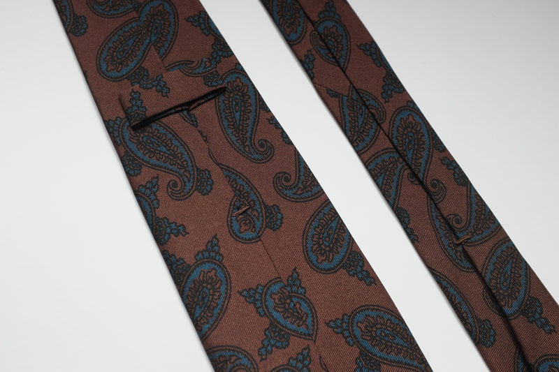f.marino napoli handmade silk 7 fold ties brown paisleys bartacked