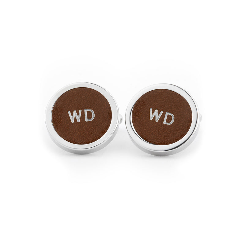 Custom Initials Leather Cufflinks with Stainless Steel Mount