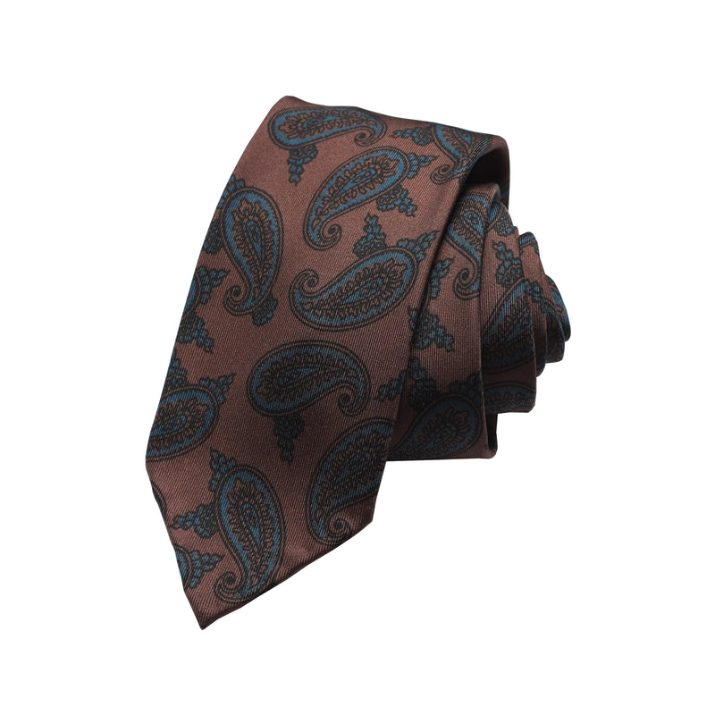 f.marino napoli handmade silk 7 fold ties brown paisleys