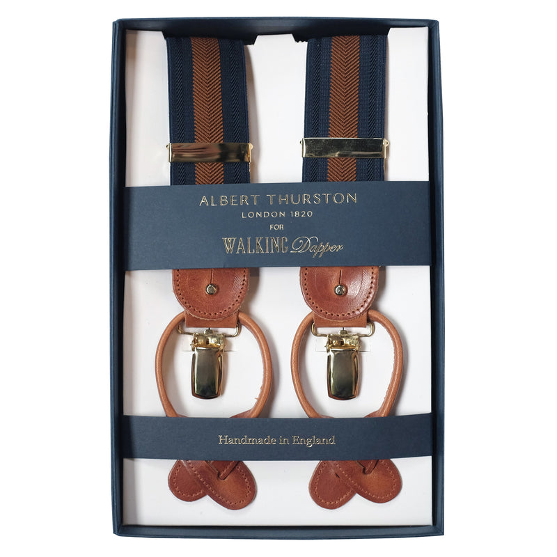 albert thurston braces suspenders walking dapper hong kong navy tan 吊帶 香港